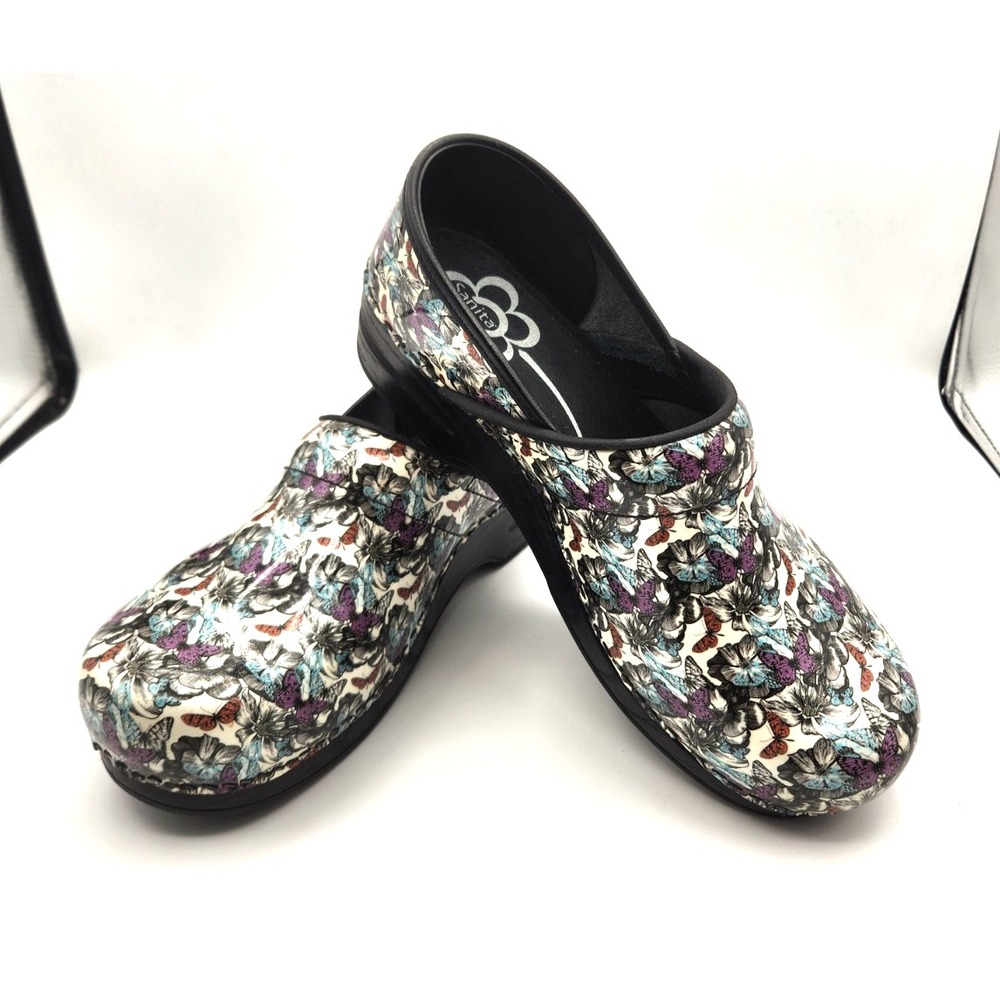 Sanita Clog Nursing Shoes Slip Resistant Floral Butterfly Women's 41 (9.5)